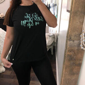 Danskin now black XL semi fitted graphic gym top